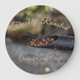 Costa Rican Coffee Freshly Roasted, Artisan Craft Large Clock