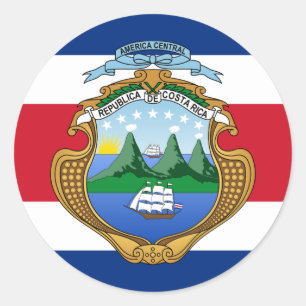 Costa Rican Flag & Coat of Arms, Costa Rica Flag Classic Round Sticker