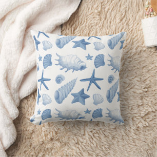 Costal blue seashells pattern cushion
