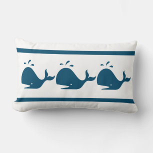 Costal Nautical Navy BLUE WHALE  White Lumbar Cushion