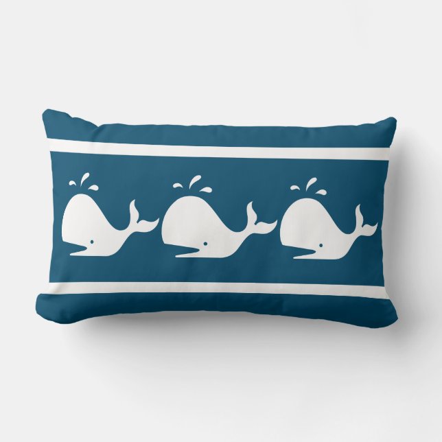 Costal Nautical navy BLUE White WHALE   Lumbar Cushion (Front)