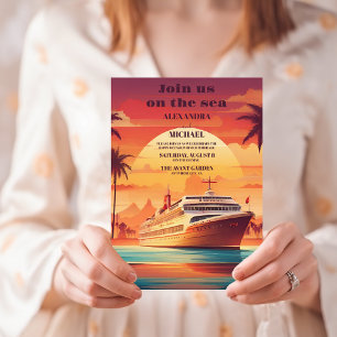 Costal Seascape Beach Cruise Palm Wedding Invitation