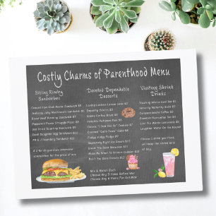 Costly Charms of Parenthood Menu Postcard