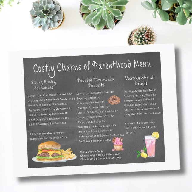 Costly Charms of Parenthood Menu Postcard (Creator Uploaded)