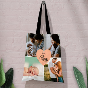 Costom Modern Best Mum Ever 4 Photo Collage Tote Bag
