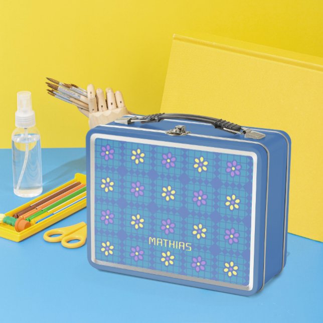 Costum Playful Geometrical Colourful Flower Name  Metal Lunch Box (Creator Uploaded)