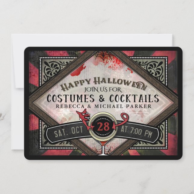 Costume Cocktails Red Black Devil Halloween Invite (Front)