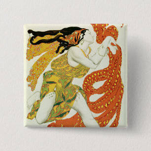 Costume design for a bacchante in 'Narcisse' 15 Cm Square Badge