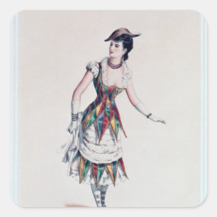 Costume design for a female harlequin, c.1880 square sticker