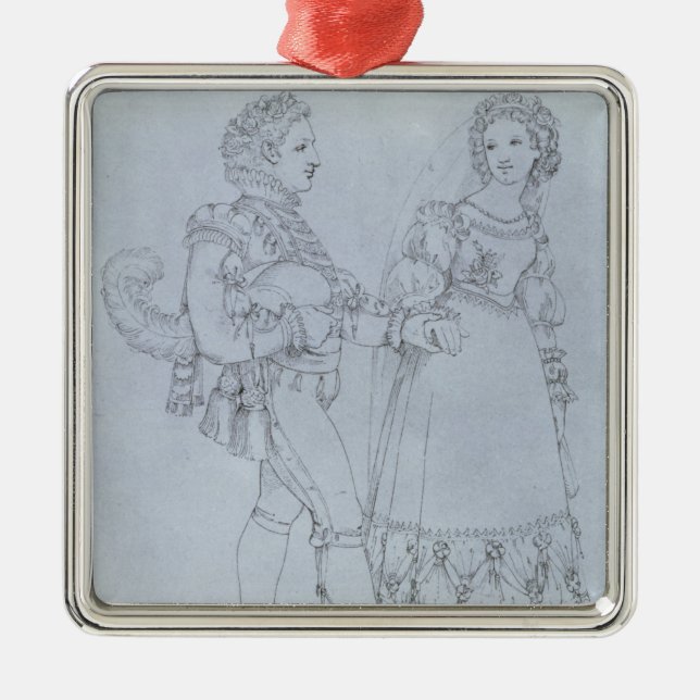 Costume designs Figaro and Susanna from opera Metal Tree Decoration (Front)