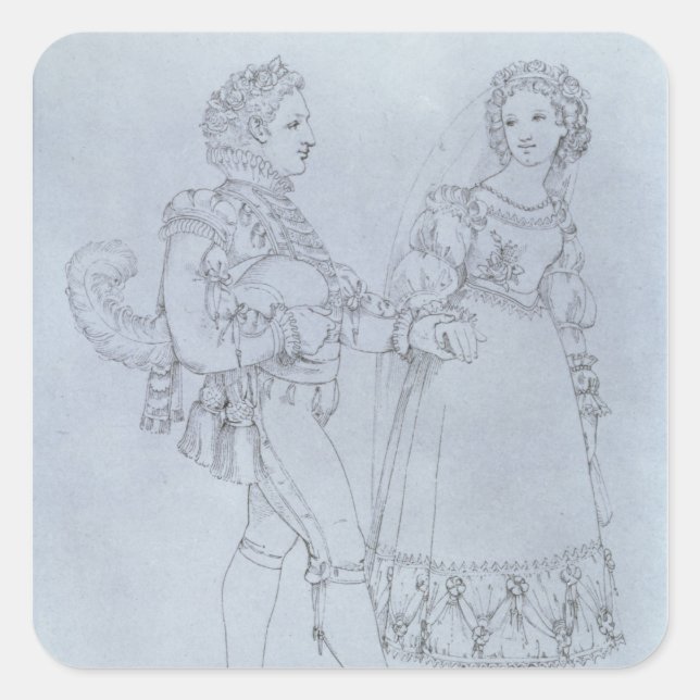 Costume designs Figaro and Susanna from opera Square Sticker (Front)