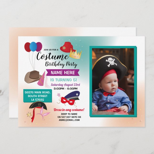 Costume Fancy Dress Birthday Party Photo Invitation (Front/Back)