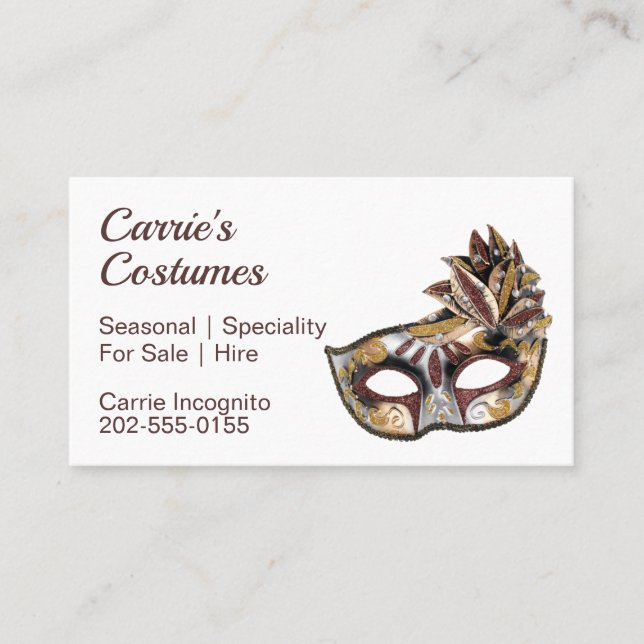 Costume Fancy Dress Rental Hire Business Card (Front)