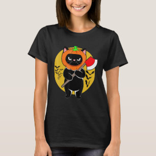 Costume Halloween Cute Creepy Black Cat Pumkin Hat T-Shirt