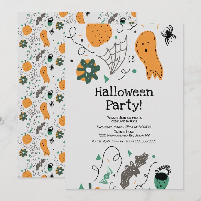 Costume Halloween Party Ghost Pattern Illustration Invitation (Front/Back)