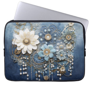 Costume jewellery on blue Denim Laptop Sleeve