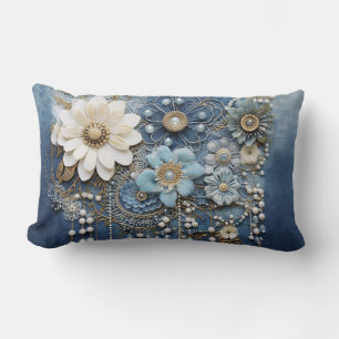 Costume jewellery on Blue Denim Lumbar Cushion