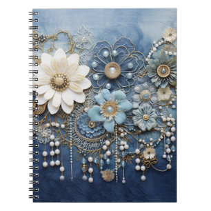 Costume jewellery on Blue Denim Notebook