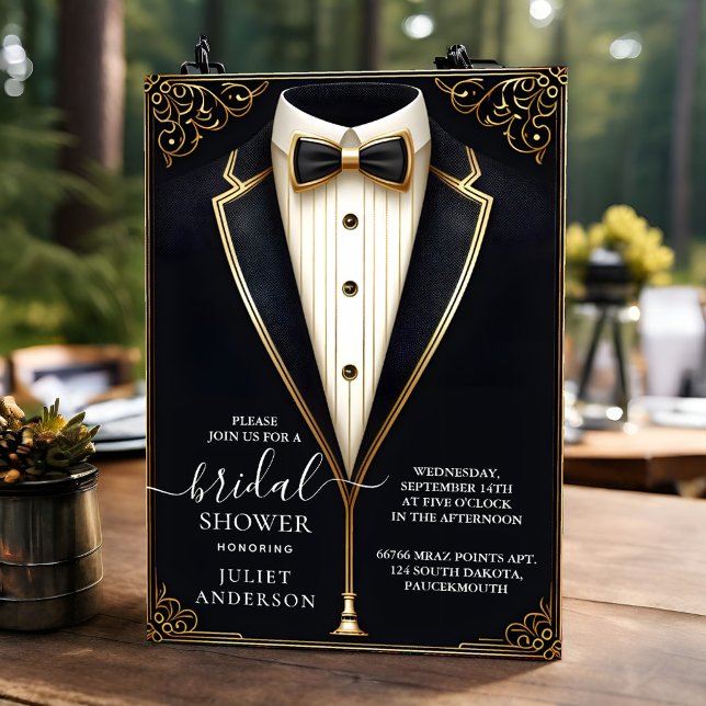 Costume Men Tuxedo Bold Black Tie Bridal Shower Invitation (Creator Uploaded)