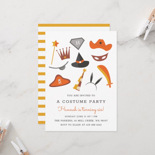 Costume Party Kids birthday party Halloween 002 Invitation (Front/Back In Situ)