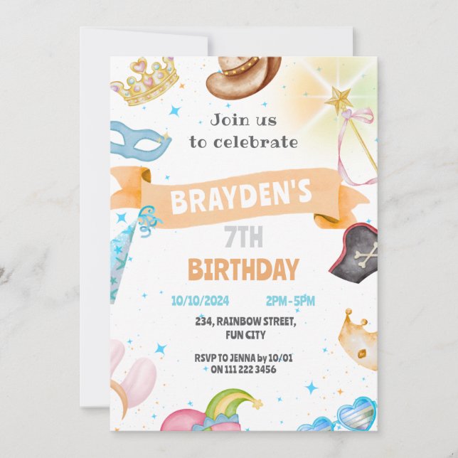 Costume Party Kids Neutral Dress Up Birthday Invitation (Front)