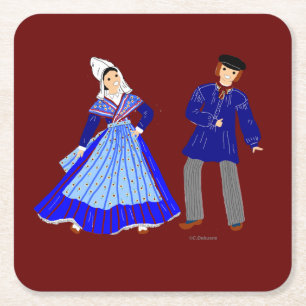 Costume traditionnel de Picardie, France Square Paper Coaster