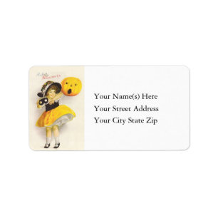 Costumed Miss With Jack O Lantern Address Label
