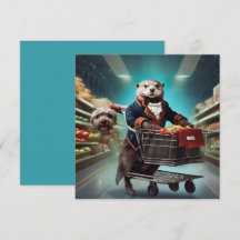Costumed Otter with animals ghosts at supermarket