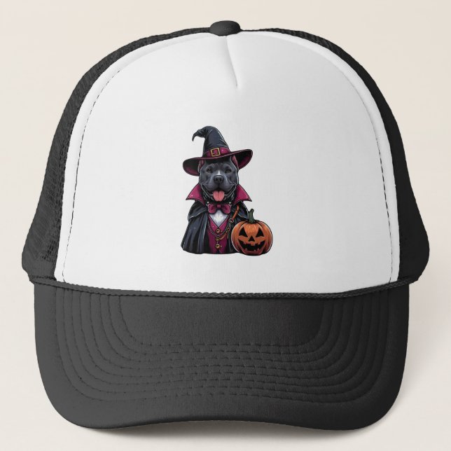 Costumed Pitbull Halloween Trucker Hat (Front)