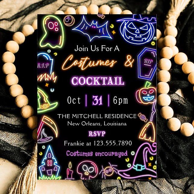 Costumes and Cocktail  Glow Dark Halloween Party  Invitation (Creator Uploaded)