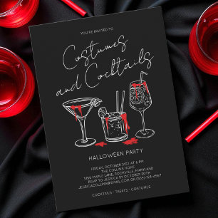 Costumes and Cocktails Blood Black Halloween Party Invitation