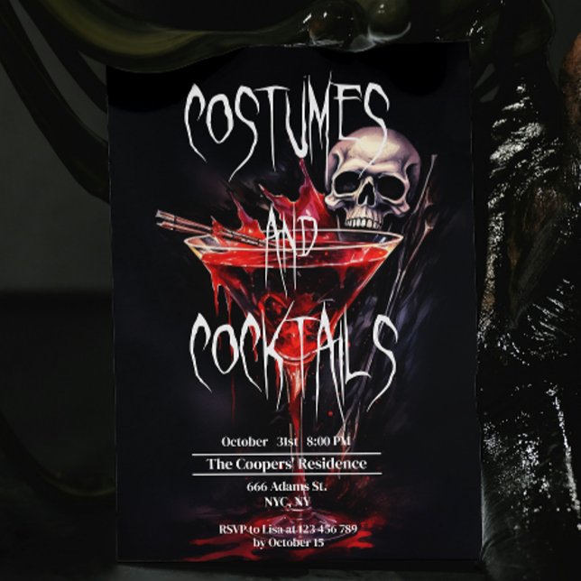 Costumes and Cocktails Bloody Adult Halloween Invitation (Creator Uploaded)