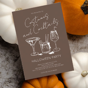 Costumes and Cocktails Brown Halloween Party Invitation