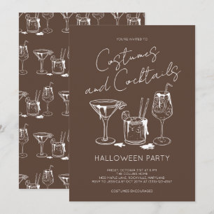 Costumes and Cocktails Brown Halloween Party Invitation