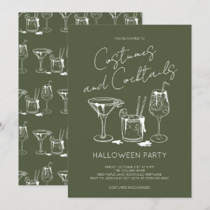 Costumes and Cocktails Green Adult Halloween Party Invitation