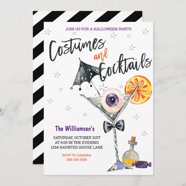 Costumes and Cocktails Halloween  Invitation (Front/Back)