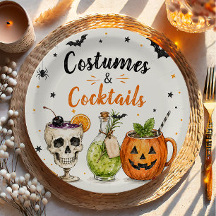 Costumes And Cocktails Hand Drawn Happy Halloween Paper Plate