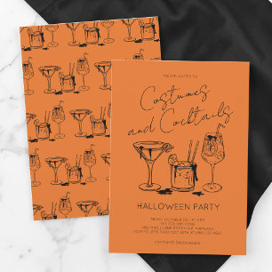 Costumes and Cocktails Orange Halloween Party Invitation