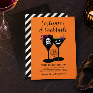Costumes and Cocktails Orange Halloween Party Invitation