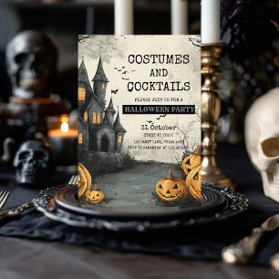 Costumes and Cocktails Party with Haunted House  Holiday Card