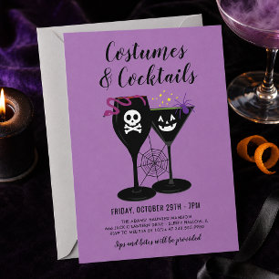 Costumes and Cocktails Purple Halloween Party Invitation