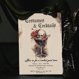 Costumes and Cocktails Sculls & Roses Halloween Invitation