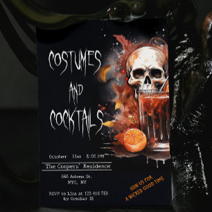 Costumes and Cocktails Spooky Skull Halloween Invitation