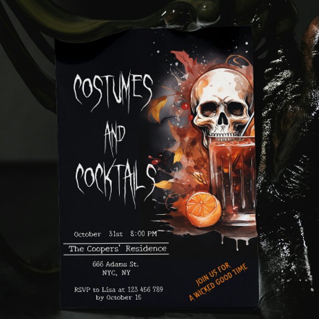 Costumes and Cocktails Spooky Skull Halloween Invitation (Creator Uploaded)