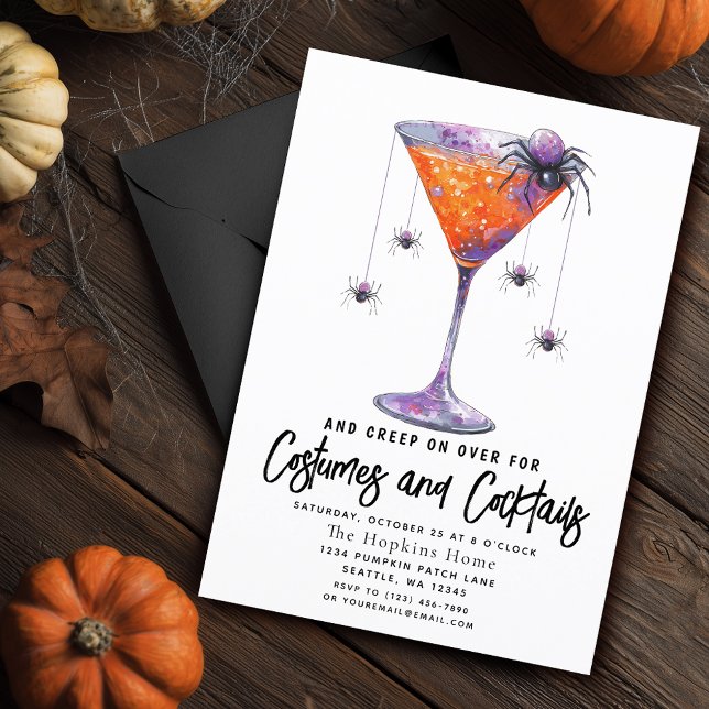 Costumes & Cocktail Spider Adult Halloween Party Invitation (Creator Uploaded)