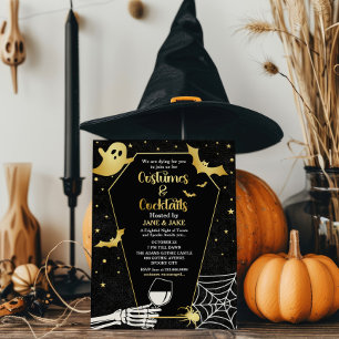 Costumes& Cocktails Black& Gold Halloween Party Invitation
