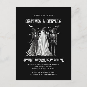 Costumes & Cocktails Black White Halloween Party Invitation Postcard