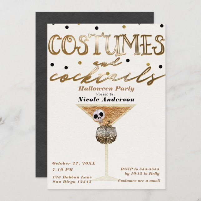 Costumes & Cocktails Elegant Chic Halloween Party Invitation (Front/Back)