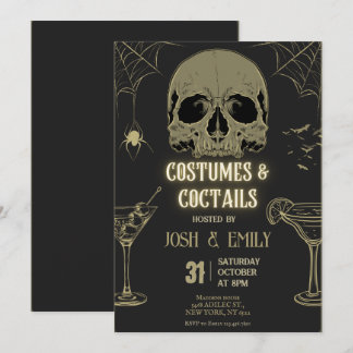 Costumes & Cocktails Halloween Adult Party Scull Invitation