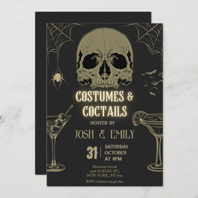 Costumes & Cocktails Halloween Adult Party Scull Invitation (Front/Back)